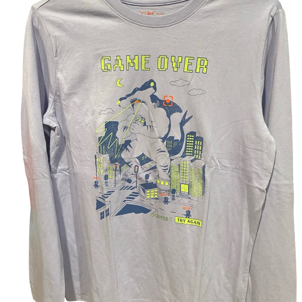 Cat & Jack Gray Long Sleeve Tee with Game Over Graphic